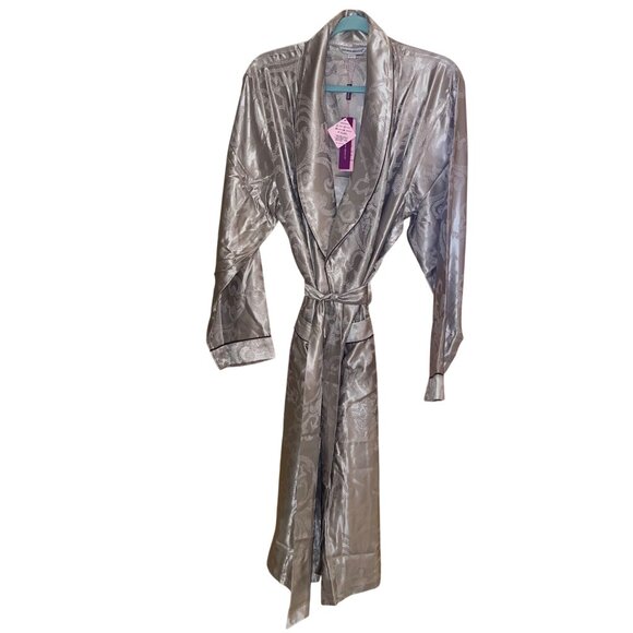Danana Gracce Womens Robe Size XL Beige Embossed Belted Pockets Pure Silk New